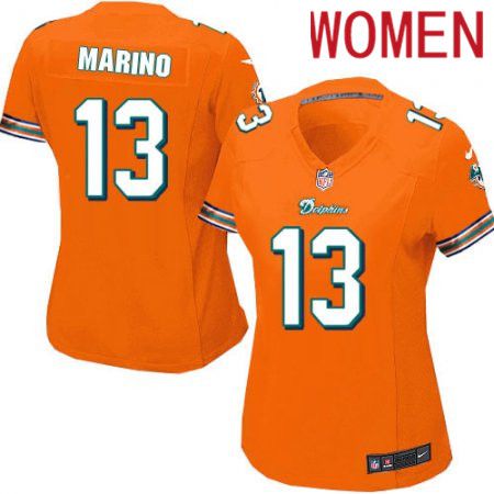 Women Miami Dolphins 13 Dan Marino Nike Orange Game NFL Jersey